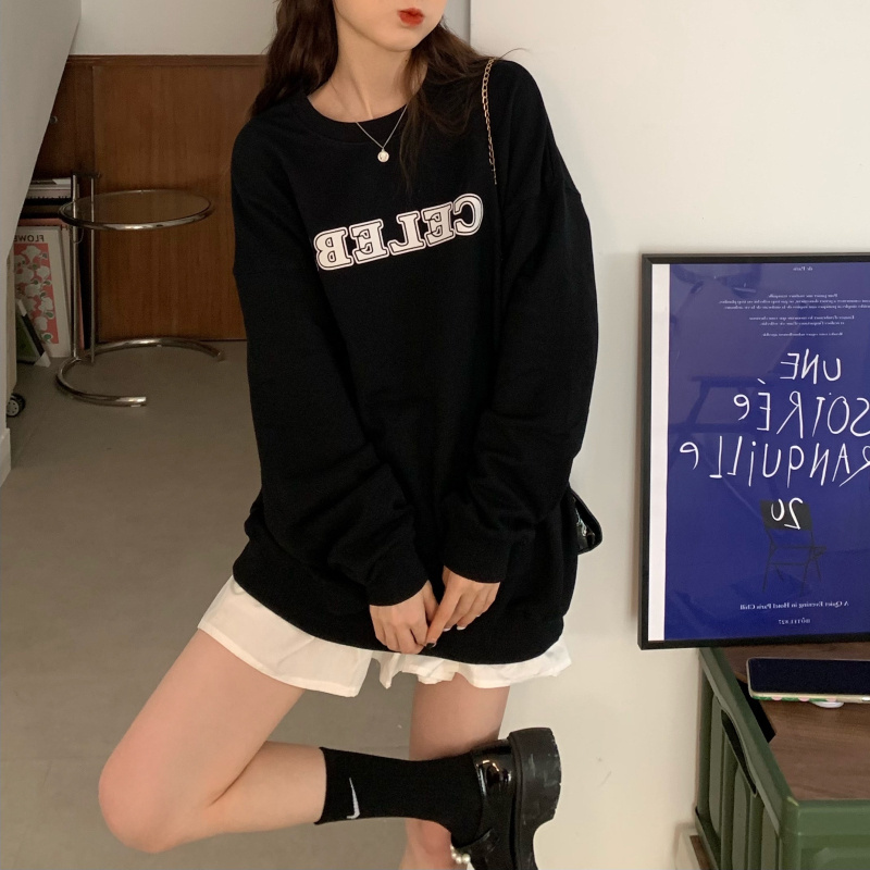 oversize衛衣女寬鬆bf慵懶風韓版春秋薄款字母印花長袖上衣潮ins