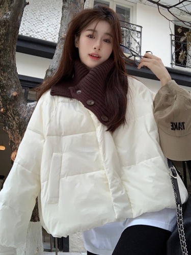 New Korean style loose design small thickened knitted lapel short cotton jacket for women, real shot