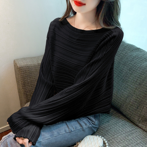 实拍！秋冬新款韩版套头蝙蝠袖气质时尚打底衫针织衫上衣