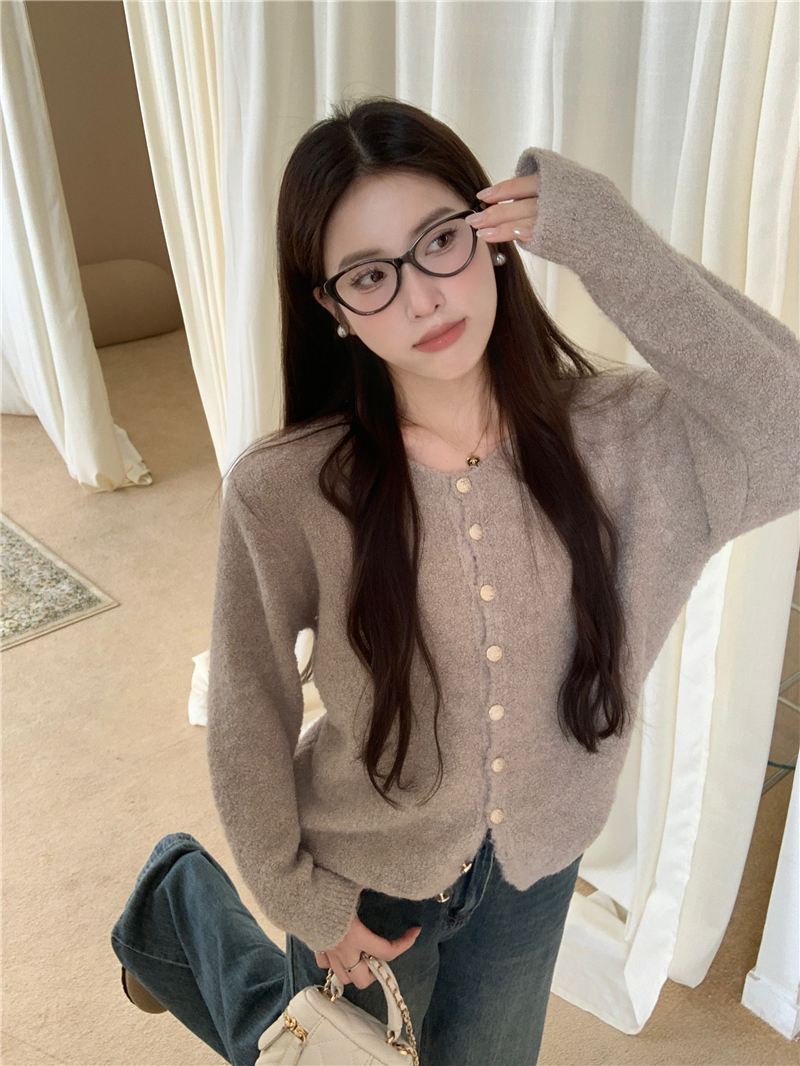 實拍 新款 秋冬慵懶風寬鬆圓領上衣軟糯風羊毛毛衣開衫女