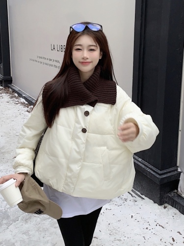 New Korean style loose design small thickened knitted lapel short cotton jacket for women, real shot