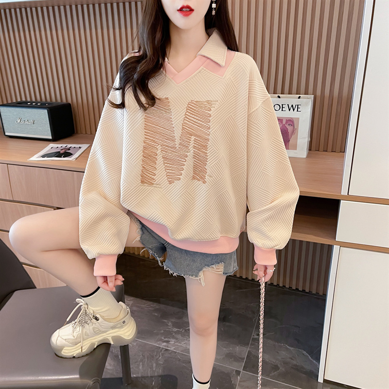 Real shot of 260g jacquard with 350g CVC thread small hooded long-sleeved sweatshirt for women