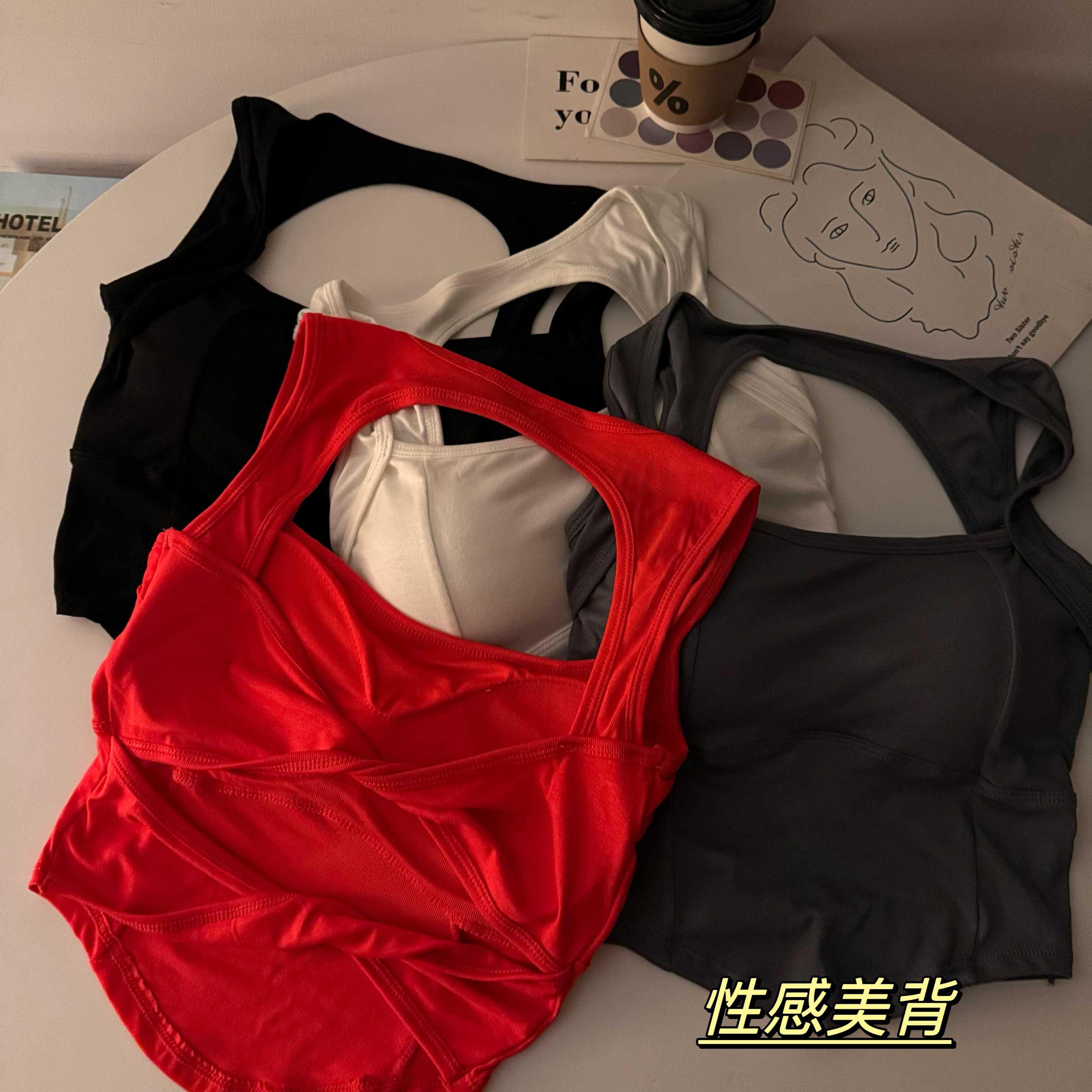 Real shot of hot girl sexy pure desire camisole for women with breast pads and beautiful back, slim short style, inner wear top