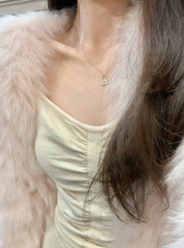 Real shot of V-neck pullover knitted inner + temperamental pink gentle hanging fox fur coat