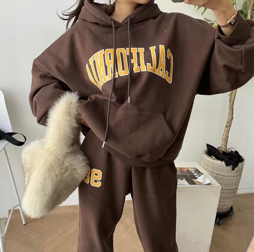 Original Korean Dongdaemun plus velvet bf loose lazy style fashion letter print sweatshirt suit for women