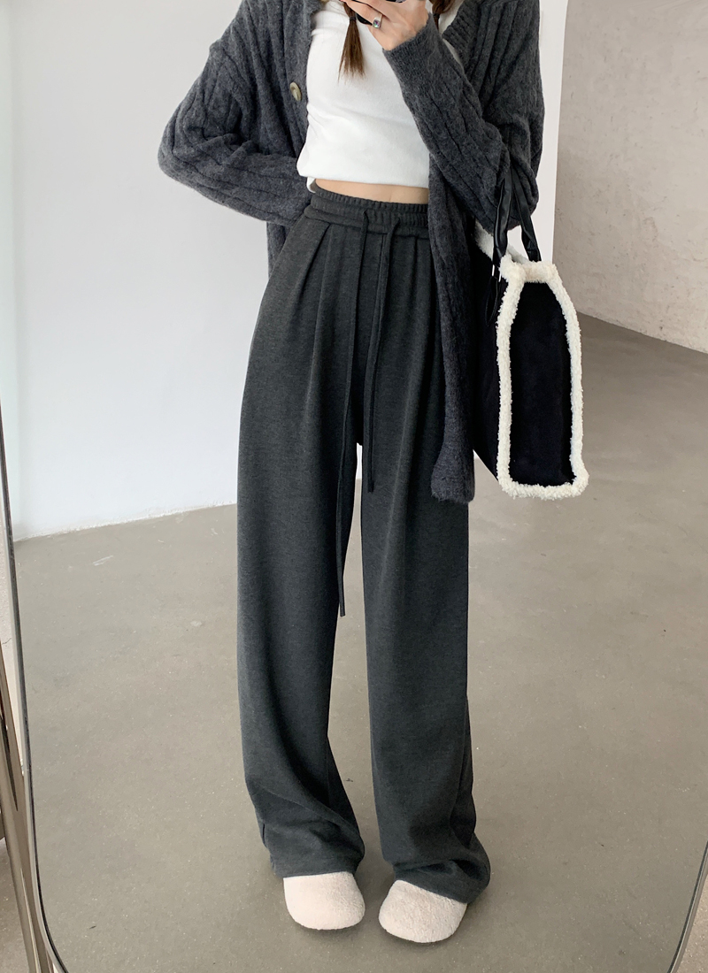 Real shot of velvet and thickened gray knitted wide-leg pants 2023 autumn and winter drapey straight-leg petite floor mopping pants