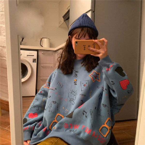 Official website#Autumn new Korean style loose long-sleeved sweatshirt for female students Harajuku style casual versatile top ins