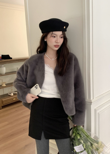 Real shot ~ Exquisite lady imitation mink lazy style environmentally friendly fur coat women's autumn and winter versatile top