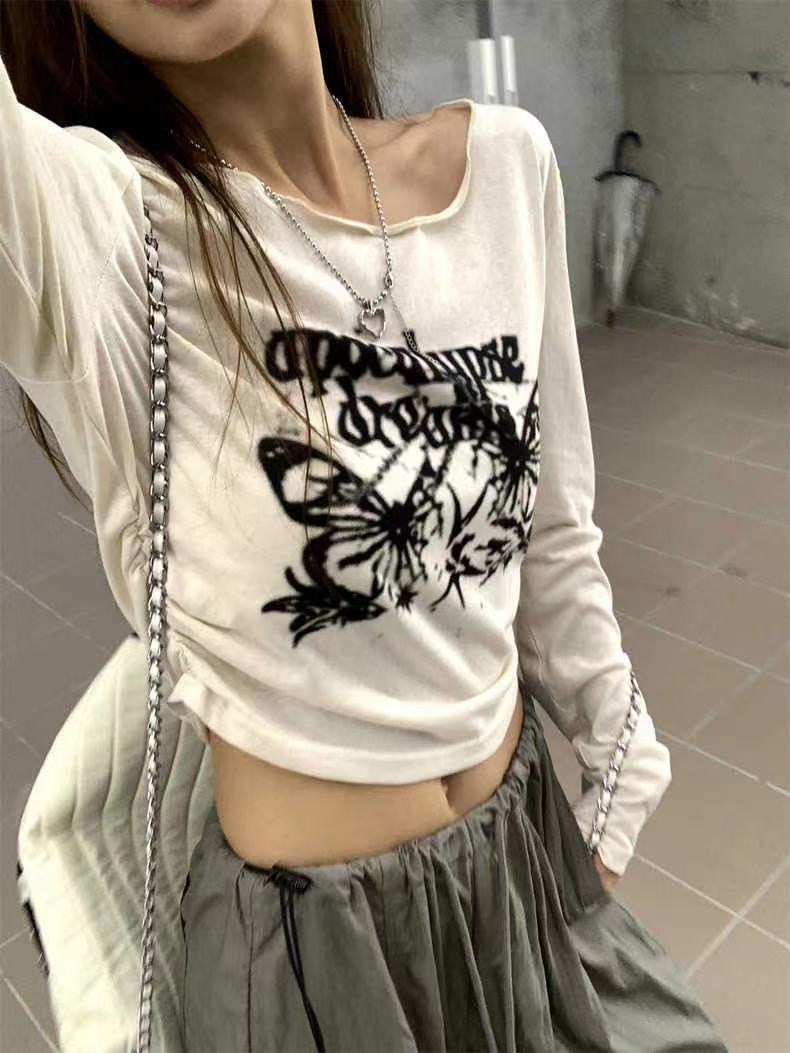 Knitted new fashion design Korean version pure lust casual long-sleeved T-shirt women's autumn American street top trend