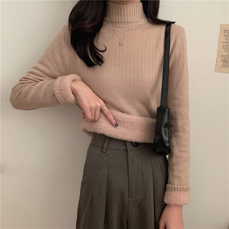 Actual shot of the new half turtleneck all-in-one velvet warm base layer plus velvet thickened knitted sweater