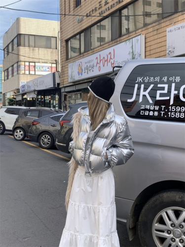 Actual shot ~ Korean niche blogger’s same shiny stand-collar warm down jacket, short cotton jacket