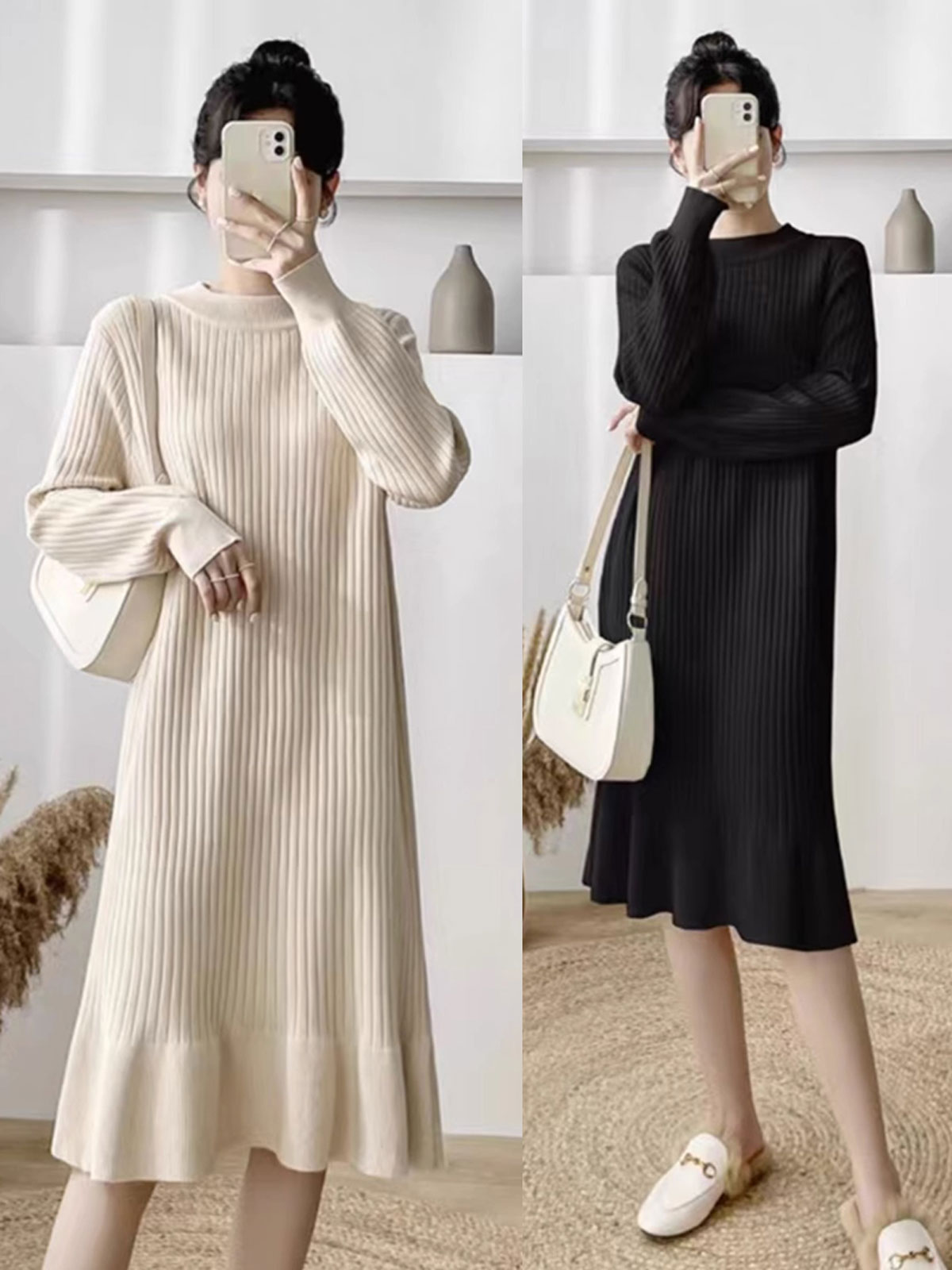 Sweater skirt under coat for women autumn and winter mid-length 2023 new loose bottoming French fishtail knitted dress