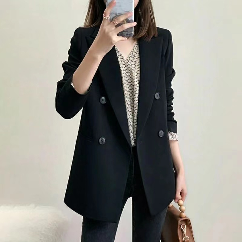 Black small suit jacket for women 2023 new spring and autumn Korean version Internet celebrity British style loose temperament foreign fashion