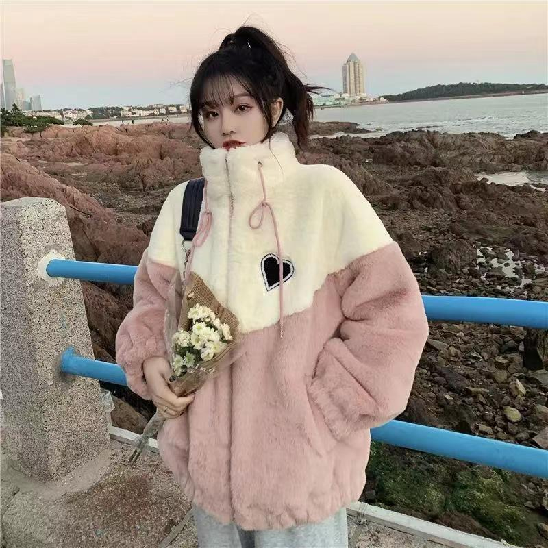 Thick velvet sherpa jacket for women in autumn and winter, versatile 2023 Korean style student design, trendy cotton jacket for small people