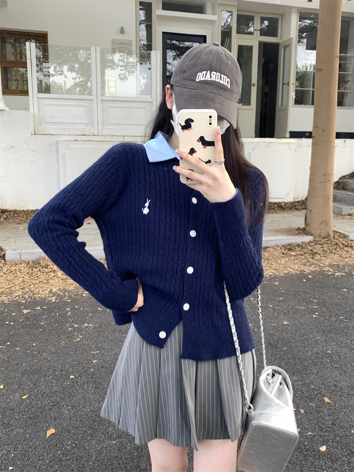 Real shot of autumn and winter Korean style round neck college twist age-reducing arctic velvet knitted cardigan sweater jacket for women