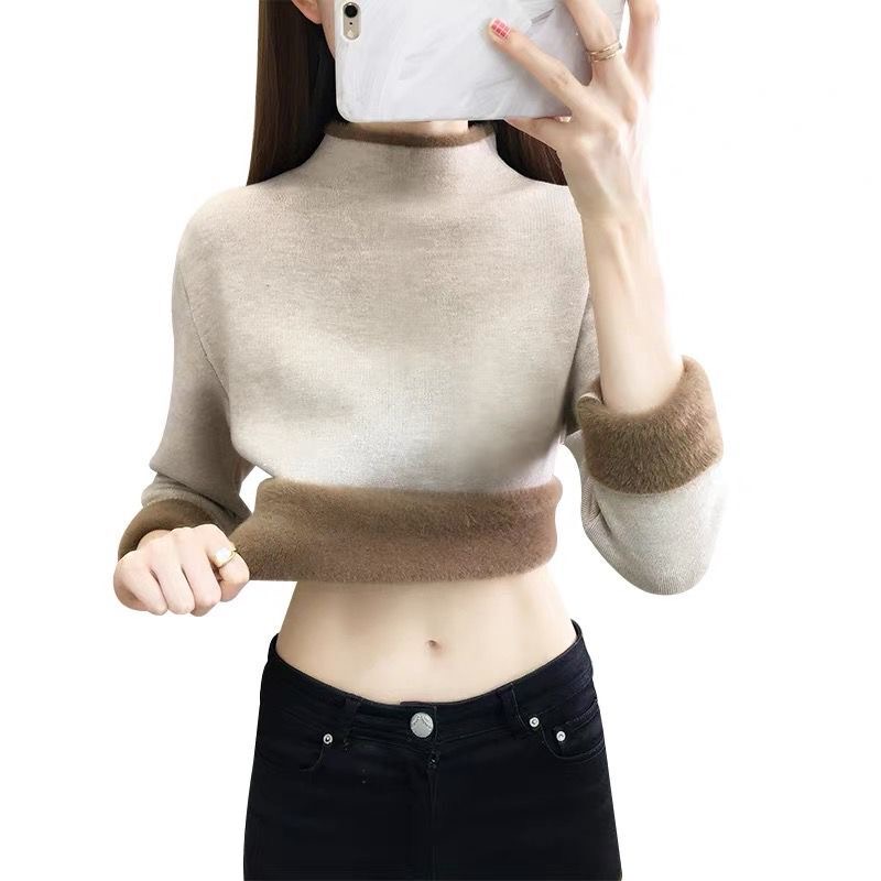 加絨加厚毛衣女裝秋冬裝半高領一體絨保暖打底衫外穿內搭2023新款