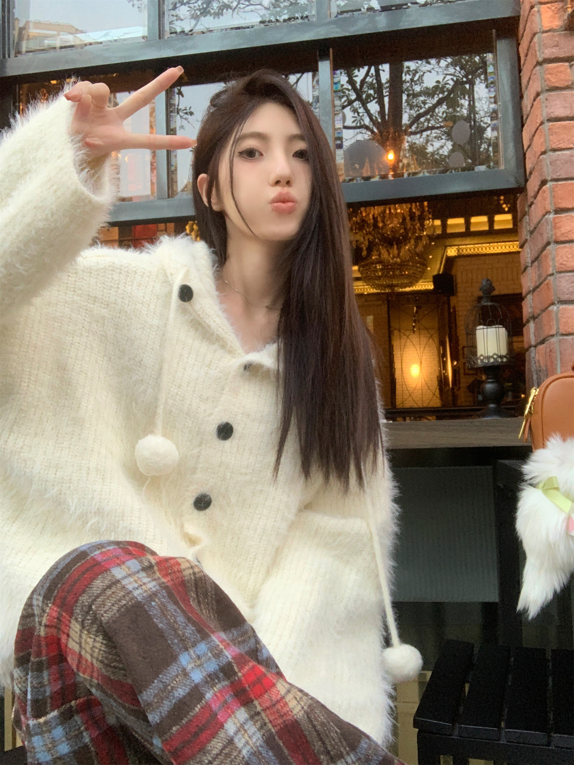 Real shot~Korean style loose hooded knitted sweater jacket
