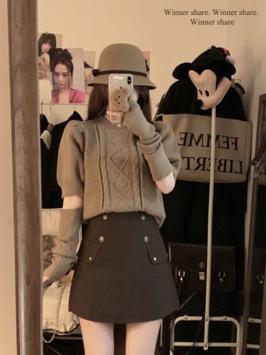 Actual shot ~ new fall and winter versatile high-waist slim woolen skirt