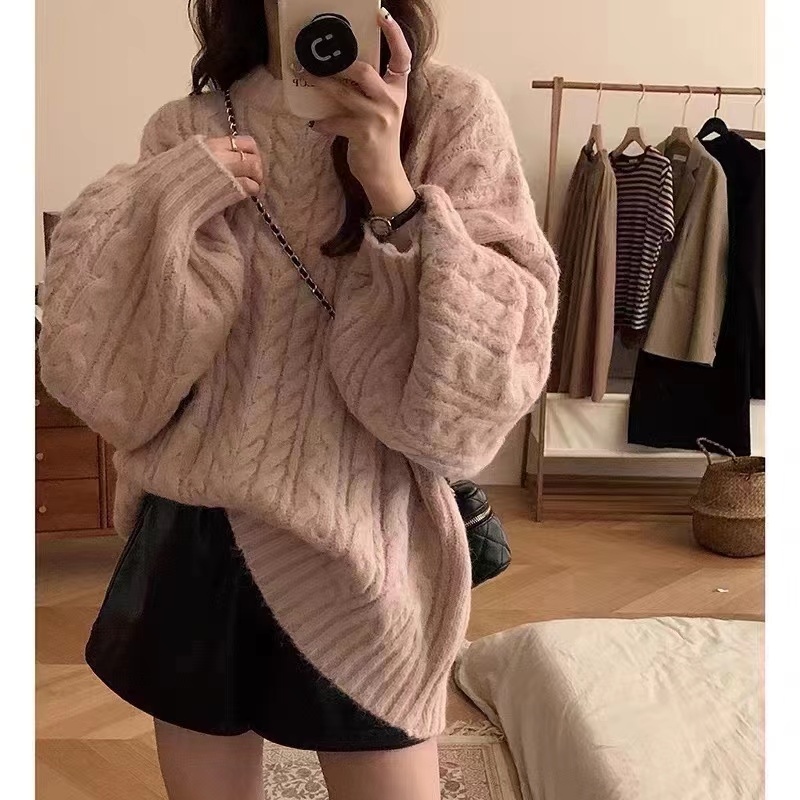 梁美美軟糯針織套頭上衣慵懶風韓版寬鬆毛衣外套女秋冬