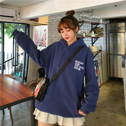 Autumn and winter Korean style new loose imitation lamb wool pullover long-sleeved sweatshirt jacket for women