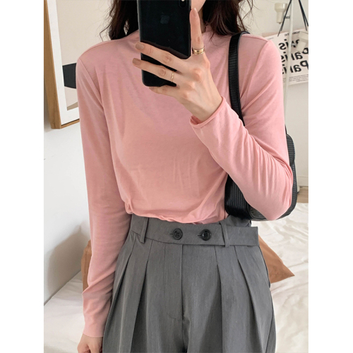 Real shot of bottoming shirt, half turtleneck, autumn and winter retro style knitted sweater, long-sleeved T-shirt, Korean style inner and outer top