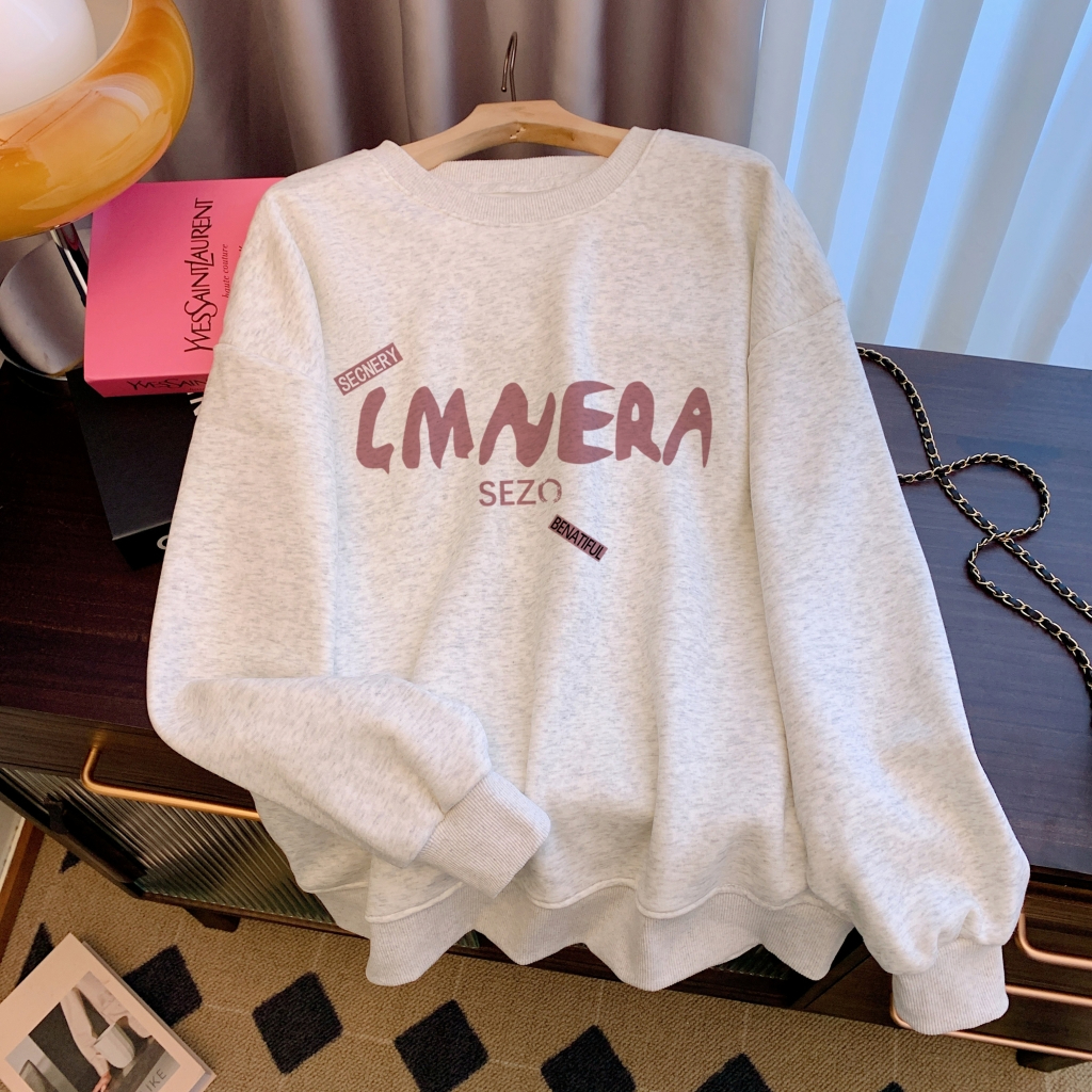 Real shot of large size autumn and winter cartoon sweatshirt for women loose casual versatile top
