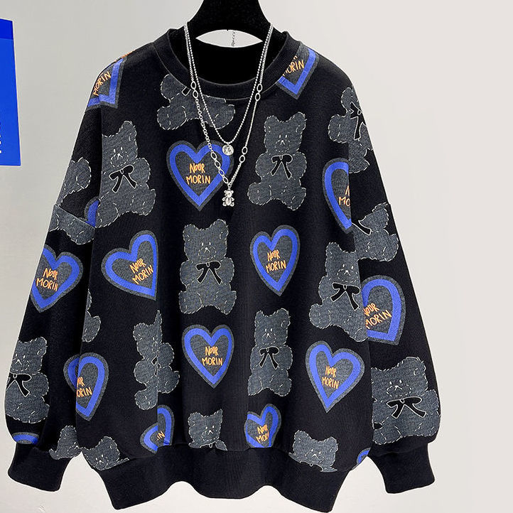 Plus size women's sweatshirts for women 2023 spring and autumn thin ins trendy design niche loose love full printed tops trendy