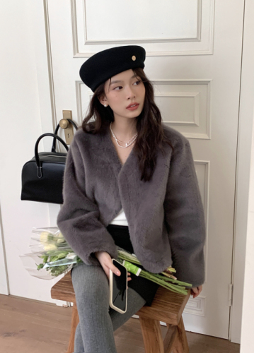 Real shot ~ Exquisite lady imitation mink lazy style environmentally friendly fur coat women's autumn and winter versatile top