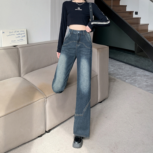 Real shot ~ Retro jeans for women in autumn, hot girls high street design, high waist, slimming, loose wide leg pants