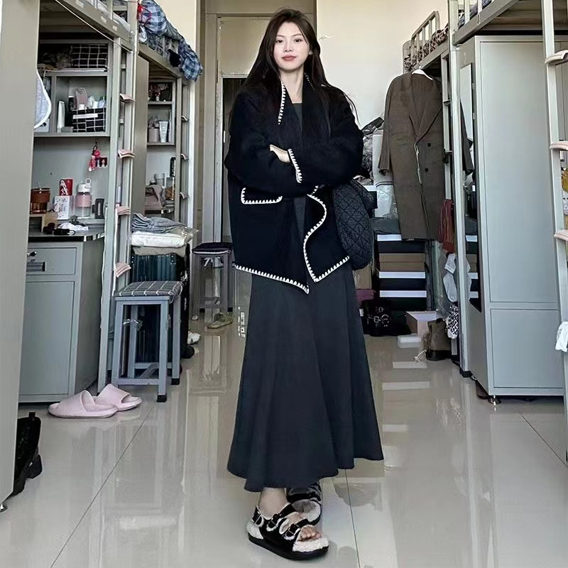 鴕鳥毛拼接高檔次小香風外套美拉德小眾保暖羽絨服女冬