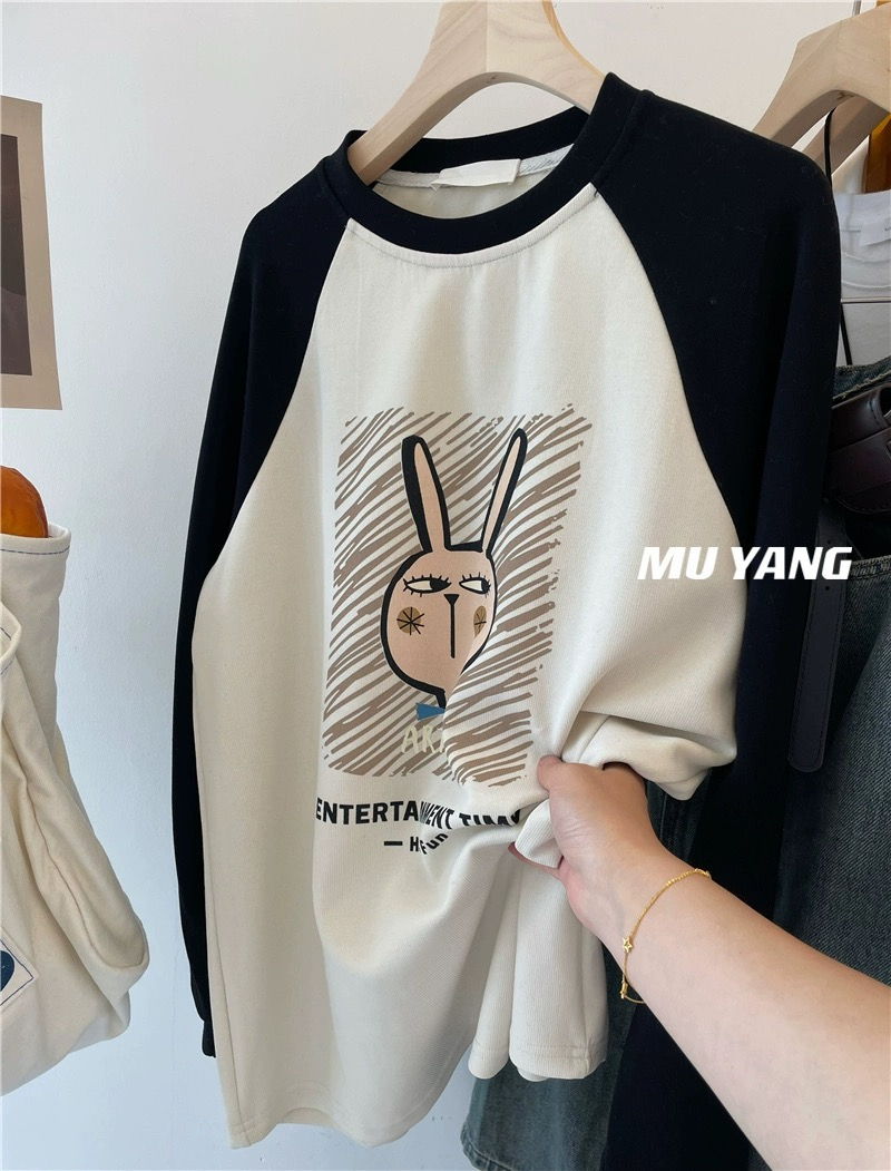 Fat girl 300 pounds pure cotton raglan long-sleeved T-shirt women's slimming top bf