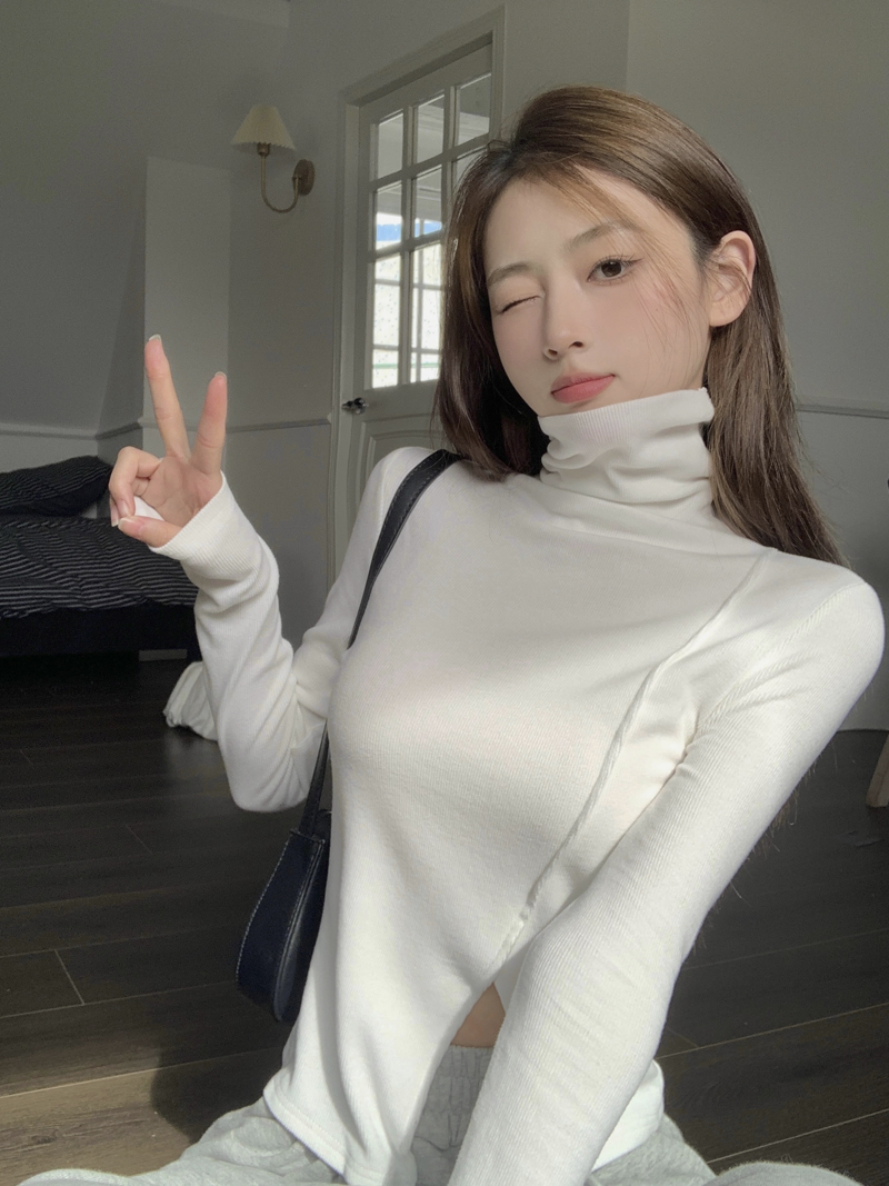 Actual shot of all three standards, high collar design, slit and brushed top, slimming and slimming, layered with a base layer shirt
