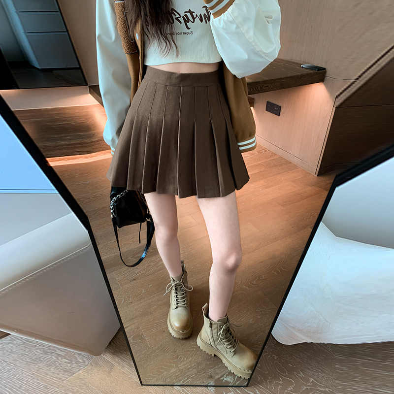 New autumn and winter thickened woolen pleated skirt, college style women's skirt, high waist slimming short skirt, student A-line skirt