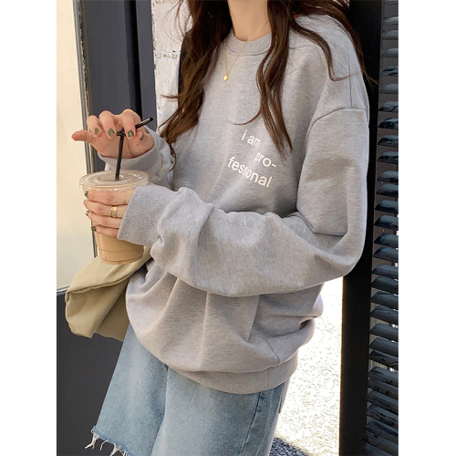 Real shot of casual printed casual sweatshirt for women 2023 autumn new loose Korean style temperament pullover top