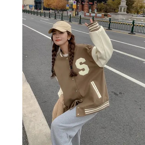 棒球服女秋冬新款寬鬆美式百搭原宿日系夾克寬鬆外套潮