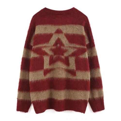 American retro star-striped mohair sweater for women, autumn trendy brand loose couple casual versatile knitted top