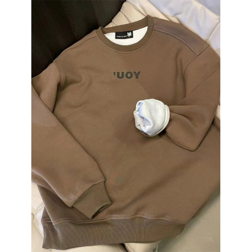 Official picture apricot round neck sweatshirt women's spring and autumn  new design niche loose Korean style top