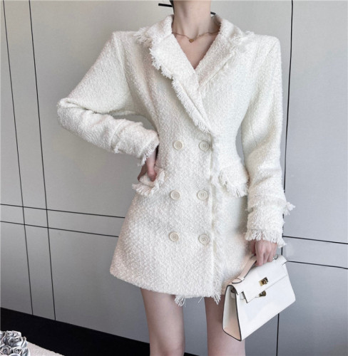 Real shot French high-end design cotton thickened three-dimensional waist small fragrant style short coat tassel suit