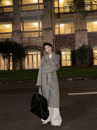 Actual shot of a Fengshen woolen woolen bathrobe, new jacket, basic slimming bottoming, high-waisted wide-leg pants