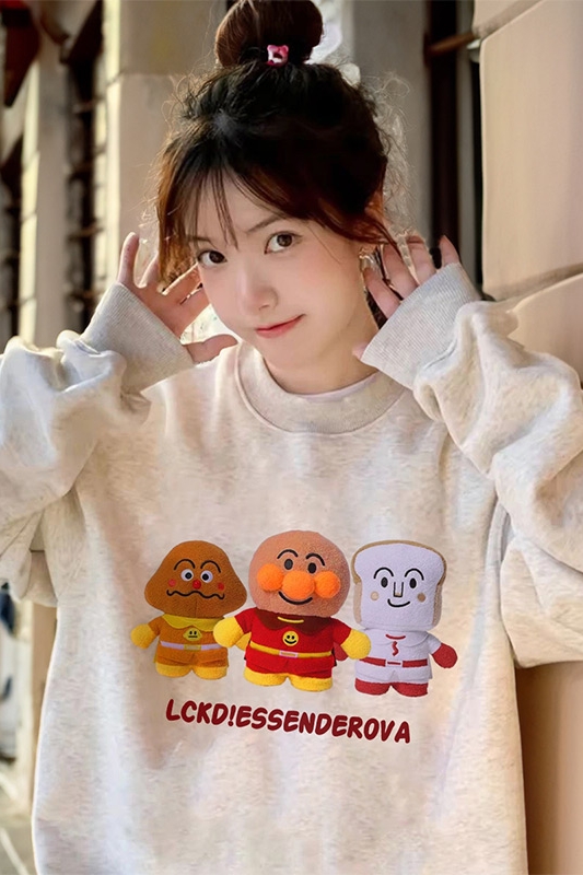 Half a Sweet Pomelo American Retro Cartoon Print Long Sleeve Top Women's Cotton Round Neck Pullover Sweatshirt Jacket Autumn and Winter
