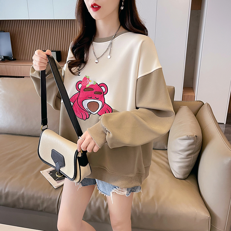 Actual shot of 320g imitation cotton Chinese cotton sweatshirt with front and back embroidery for women pullover cartoon top