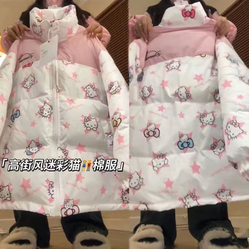 Star Hello Kitty color-blocked cotton coat women's winter thickened cotton loose coat