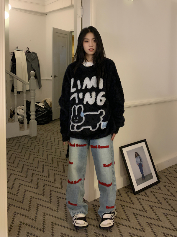 水貂絨甜美兔子毛衣女秋冬寬鬆奶呼呼可愛毛茸茸上衣