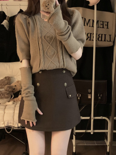 Actual shot ~ new fall and winter versatile high-waist slim woolen skirt