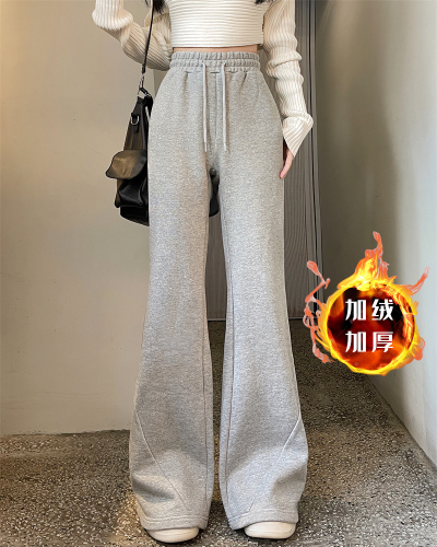 Actual shot of 320g all-in-one velvet autumn and winter new style plus velvet versatile loose wide-leg flared pants