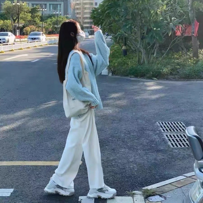 網紅鹽甜系炸街小個子寬鬆慵懶風麻花毛衣闊腿褲時尚兩件套裝女冬