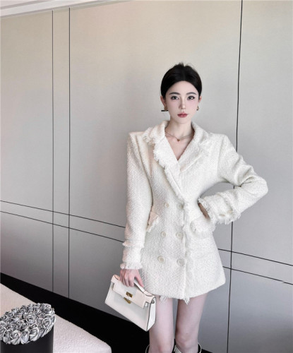 Real shot French high-end design cotton thickened three-dimensional waist small fragrant style short coat tassel suit