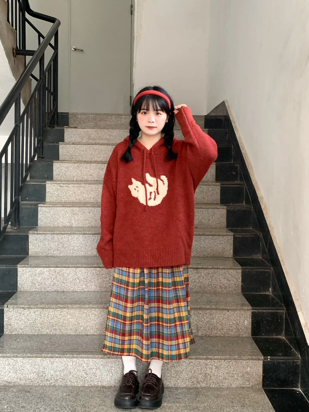 Arctic velvet acrylic 35% nylon 40% PBT 25% Christmas cartoon hooded sweater sweater top for women to wear outside