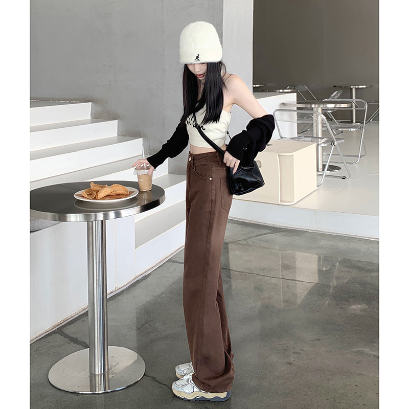 Real shot of 2023 autumn and winter fashionable snowflake velvet new slim and drapey denim wide-leg pants for women