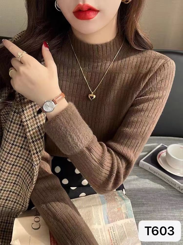 毛衣2023新款洋氣加絨加厚打底衫女秋冬保暖內搭半高領針織衫